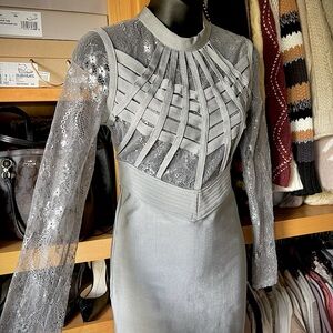 WOW COUTURE Bandage Lace Crisscross Cutout Silver Gray Dress